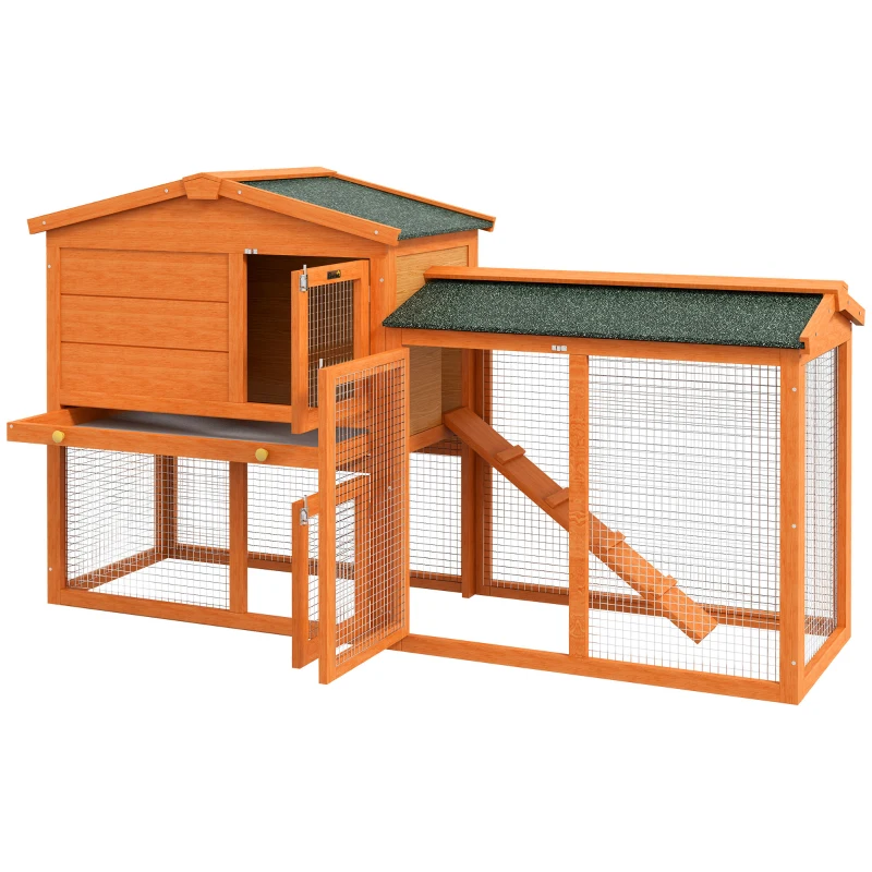PawHut Cușcă pentru Iepuri cu 2 Nivele, Cușcă pentru Animale de Companie pentru Exterior, 150x45x85 cm, Portocaliu(m-10)