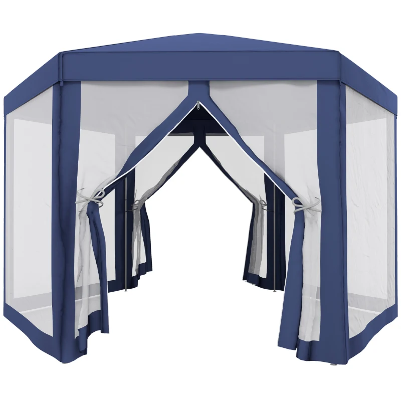 Outsunny Pavillon Gartenpavillon mit Moskitonetz Partyzelt Gartenzelt Festzelt Zelt 6-eckig Polyester+Metall Blau 394x341,2x250cm