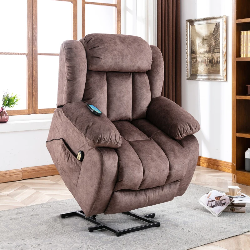 Power Lift Recliner Massage Chair with Heat & Vibration, Heavy Duty Safety Motion for Elderly, Easy Assembly, 96x95x100 cm, Brown