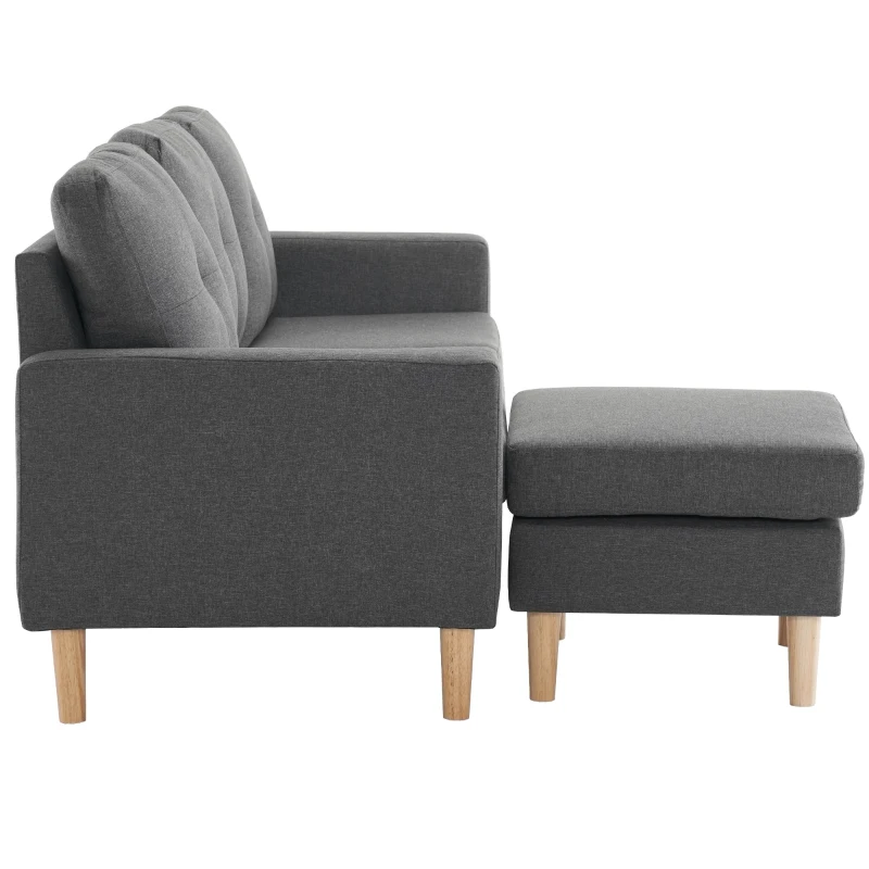 6.5ft Multi-functional 3 Seater Sofa Bed with Removable Footrest, Solid Wood Frame, 190x76x84 cm, Grey