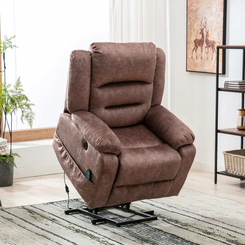 Electric Recliner Massage Chair with Heat, USB Ports, Side Pockets, Easy Assembly, for Home Living Room, 87x85x107 cm, Brown