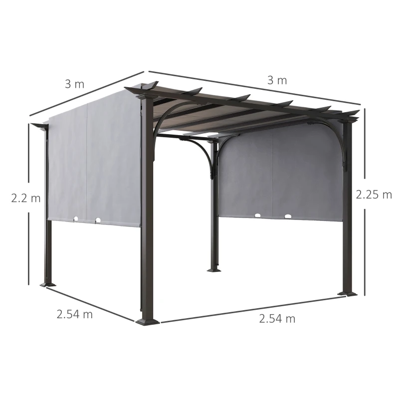 Outsunny 3 x 3(m) Outdoor Retractable Pergola, Garden Pergola Gazebo with Adjustable Canopy, Grey