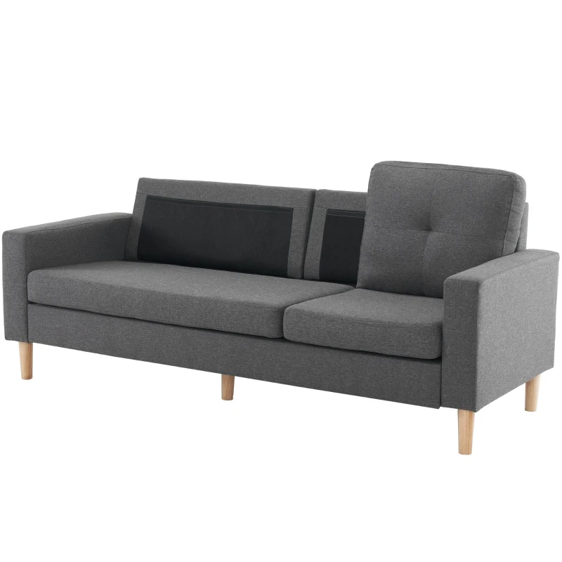 6.5ft Multi-functional 3 Seater Sofa Bed with Removable Footrest, Solid Wood Frame, 190x76x84 cm, Grey