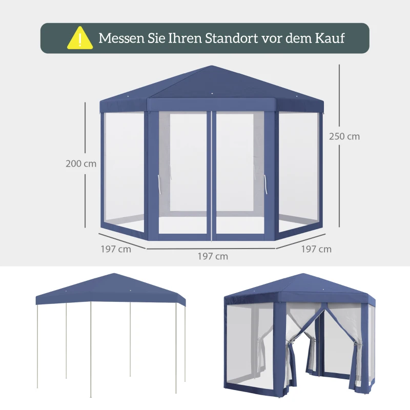 Outsunny Pavillon Gartenpavillon mit Moskitonetz Partyzelt Gartenzelt Festzelt Zelt 6-eckig Polyester+Metall Blau 394x341,2x250cm