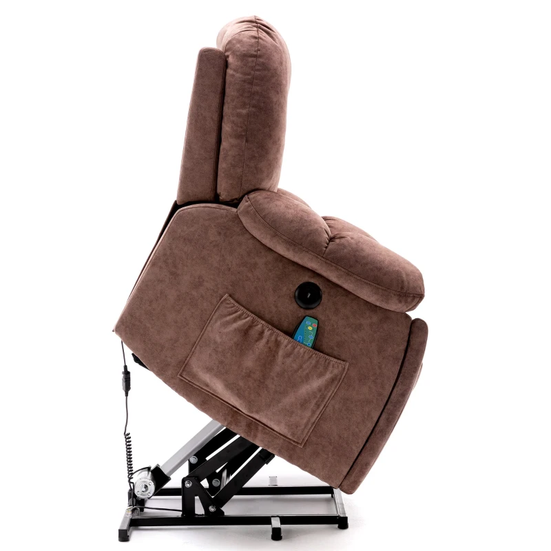 Power Massage Lift Recliner Chair with Heat & Vibration, USB Ports, Side Pockets, Easy Assembly, 100x95x102 cm, Ergonomic 6 Points Vibration Massage, Brown
