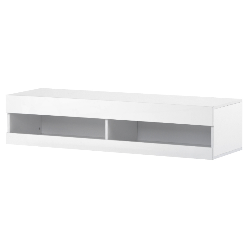 Wall-Mounted High Gloss TV Cabinet with LED Lights, Modern Floating Media Console for up to 65" TV, for Living Room, 140x40x30.5 cm, White