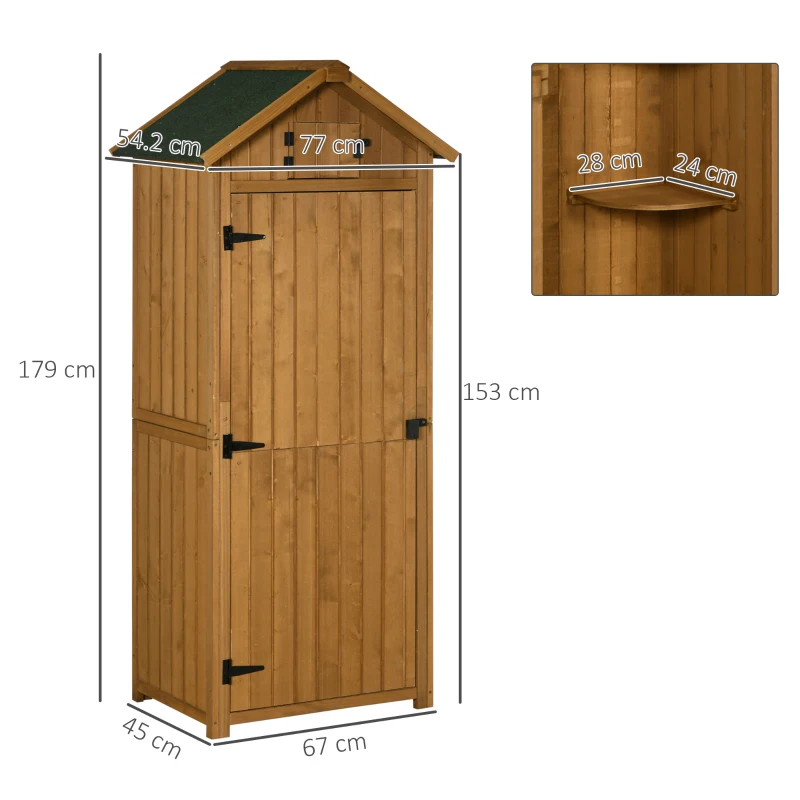 Outsunny Garden Shed Vertical Utility 3 Shelves Shed Wood Outdoor Garden Tool Storage Unit Storage Cabinet, 77 x 54.2 x 179cm - Natural(m-3)