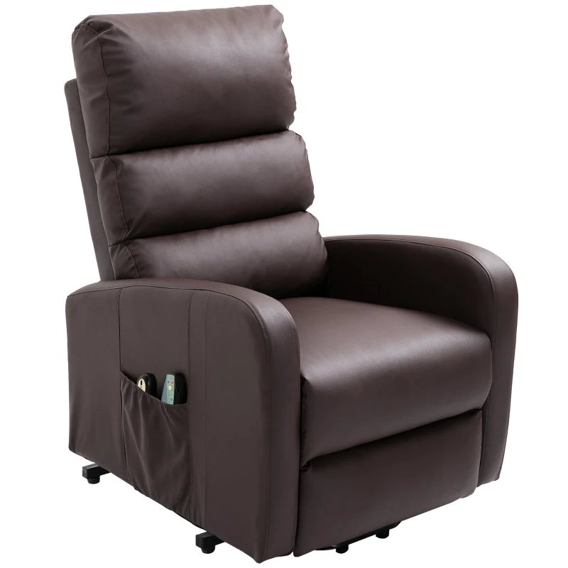 Power Lift Recliner Massage Chair with Heat & Vibration, Heavy Duty Safety Motion, Side Pockets, Remote Control, 73x91x109 cm, Brown