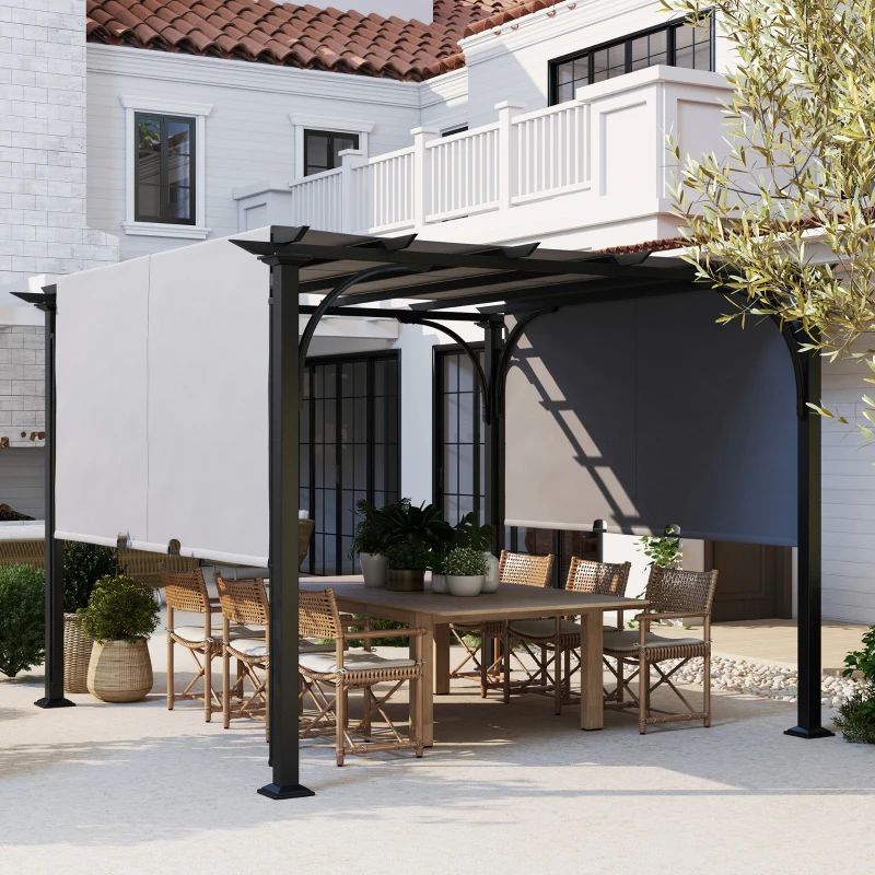Outsunny 3 x 3(m) Outdoor Retractable Pergola, Garden Pergola Gazebo with Adjustable Canopy, Grey