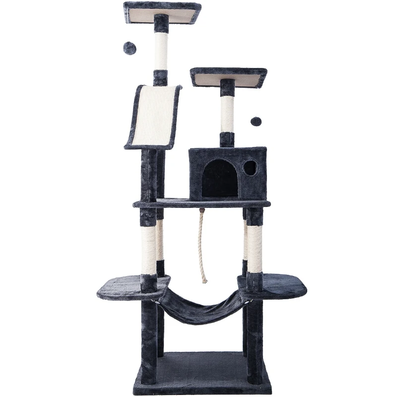 Extra-Large Cat Tree with Scratching Posts, Multi-Level Activity Centre for Large Cats, 61x50.5x170 cm, Grey