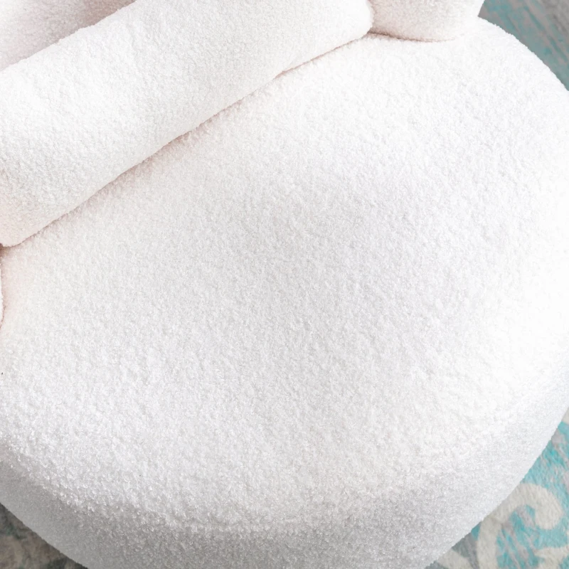 Swivel Recliner Accent Armchair with Teddy Fabric, 360-Degree Rotation and Detachable Lumbar Pillow, 65x70x73 cm, White