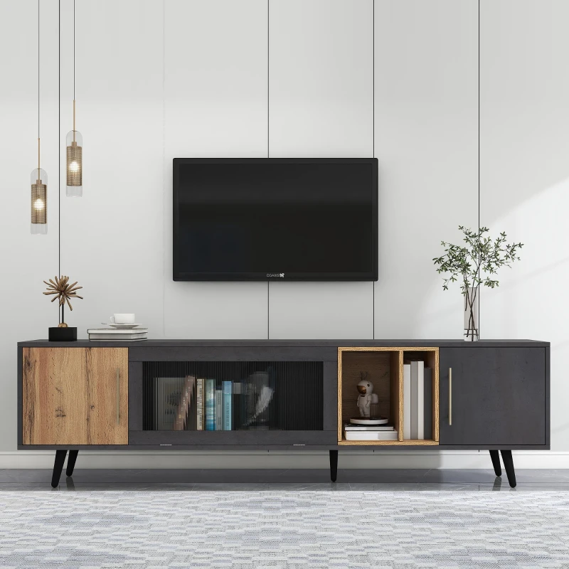 TV Stand with Storage for 90-Inch TV, Wooden TV Unit for Living Room, 200x40x55.5 cm, Grey