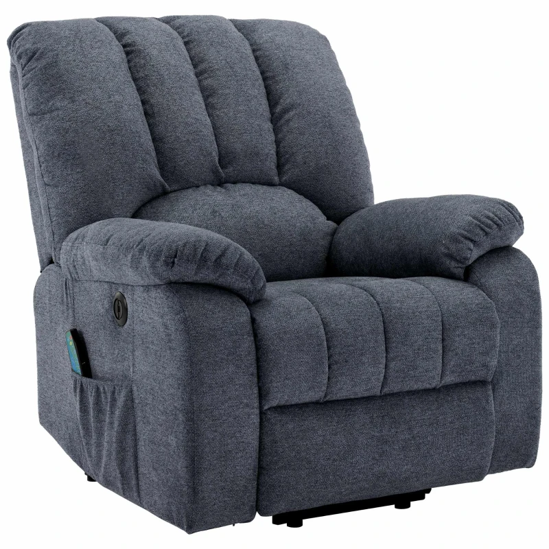 Electric Recliner Armchair with Heating Massage Points, USB Ports, Side Pockets, Executive Power Lift Massage Chair, 92x94x105 cm, Light Grey-Blue