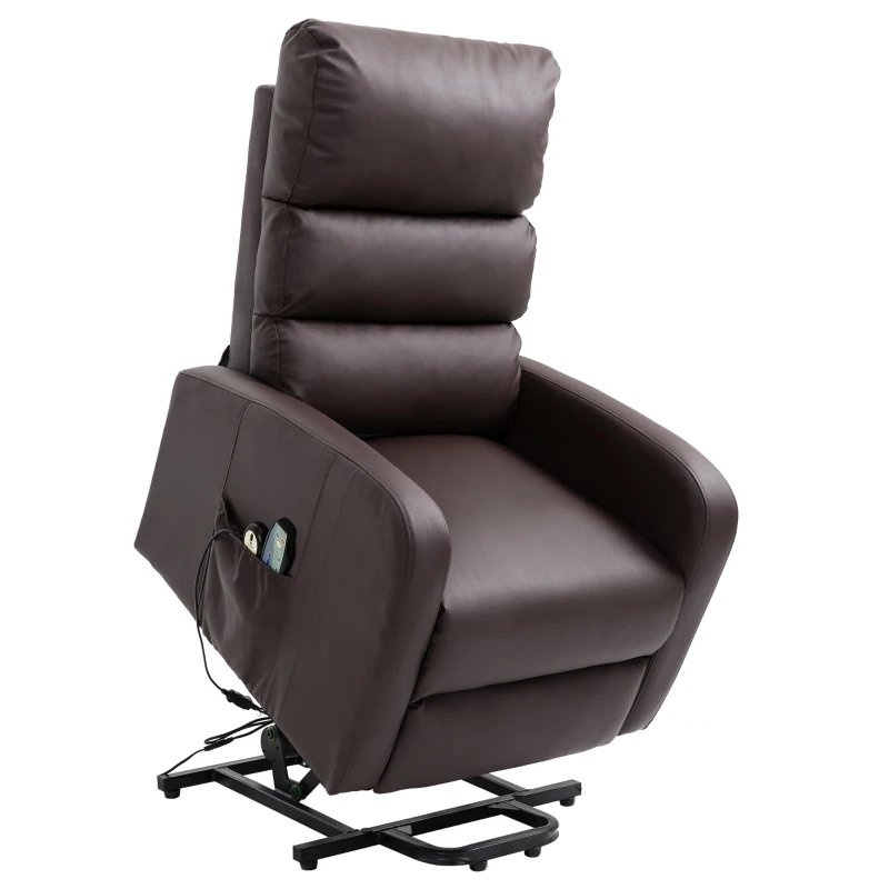 Power Lift Recliner Massage Chair with Heat & Vibration, Heavy Duty Safety Motion, Side Pockets, Remote Control, 73x91x109 cm, Brown