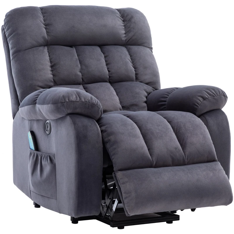 Power Lift Recliner Armchair with Heating Points, Side Pockets, Easy Assembly, Electric Massage Chair for Elderly, 91x81x104 cm, Grey
