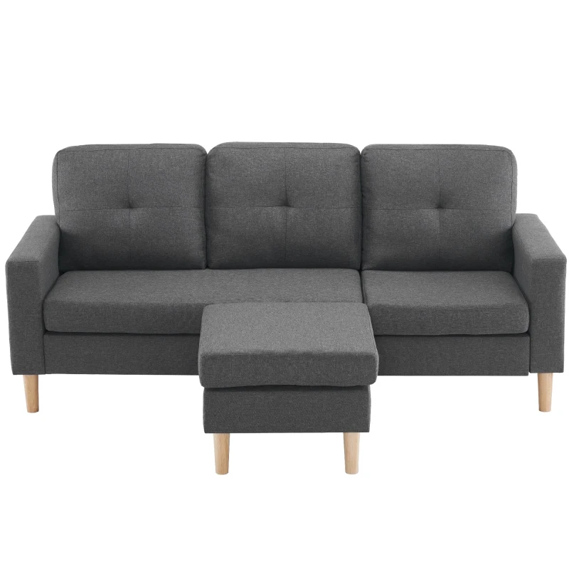 6.5ft Multi-functional 3 Seater Sofa Bed with Removable Footrest, Solid Wood Frame, 190x76x84 cm, Grey