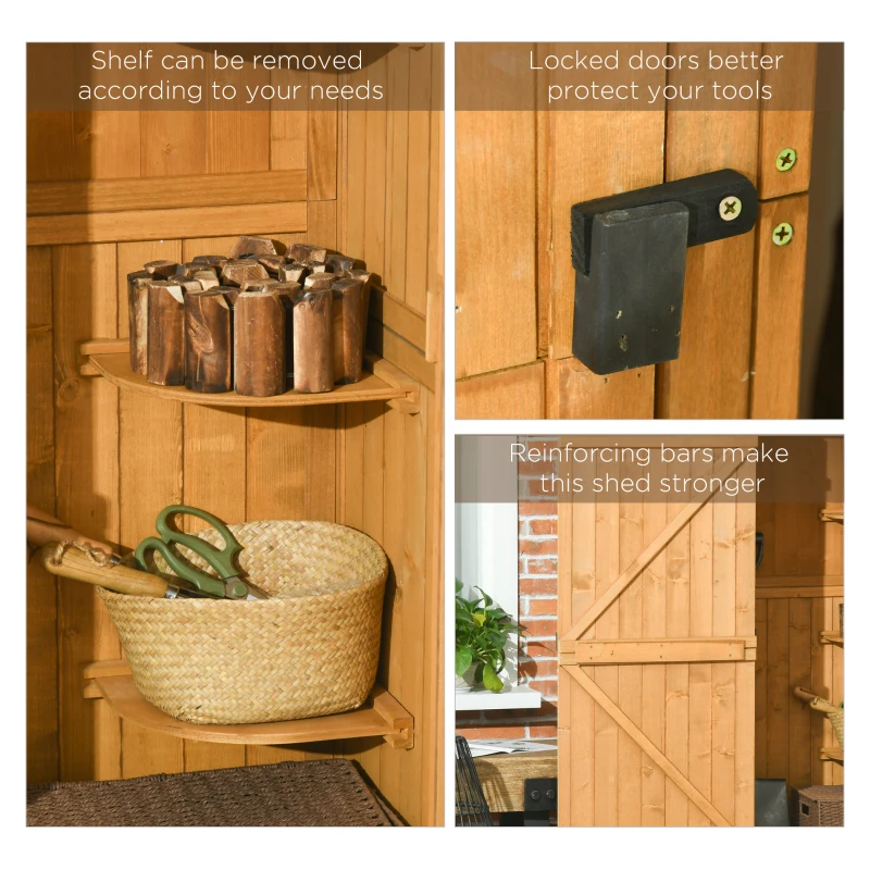 Outsunny Garden Shed Vertical Utility 3 Shelves Shed Wood Outdoor Garden Tool Storage Unit Storage Cabinet, 77 x 54.2 x 179cm - Natural(m-7)