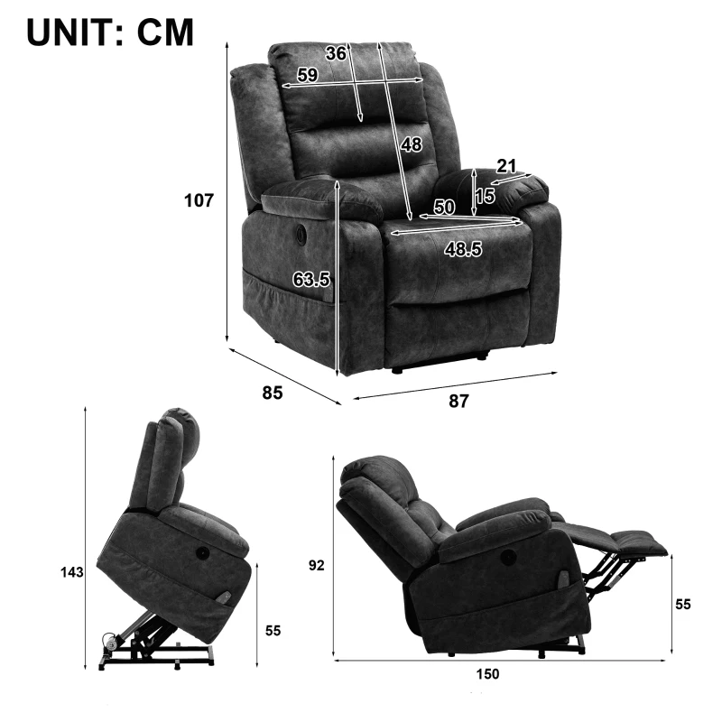Power Lift Electric Recliner Chair with Massage and Heating Points, Recliner Armchair for Elderly, 87x85x107 cm, Grey