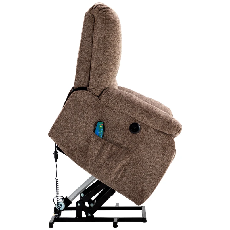 Executive Power Lift Massage Chair with Heating Points, USB Ports, Side Pockets, Easy Assembly, 92x94x105 cm, Brown