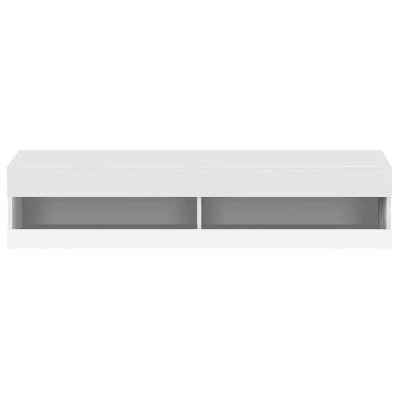 Wall-Mounted High Gloss TV Cabinet with LED Lights, Modern Floating Media Console for up to 65" TV, for Living Room, 140x40x30.5 cm, White