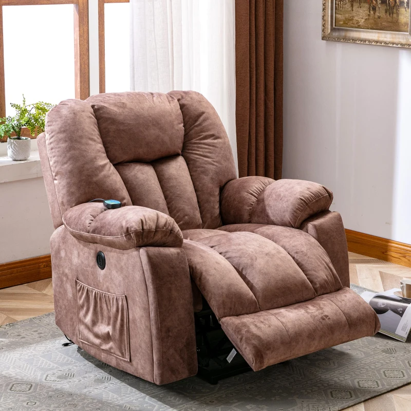 Power Massage Lift Recliner Chair with Heat & Vibration, USB Ports, Side Pockets, Easy Assembly, 100x95x102 cm, Ergonomic 6 Points Vibration Massage, Brown