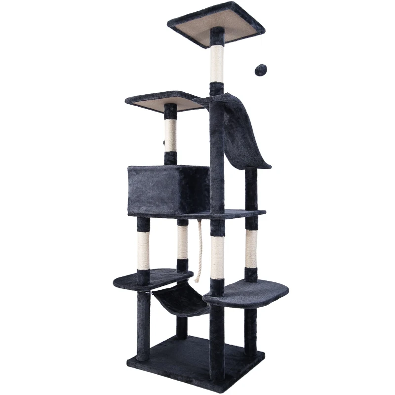 Extra-Large Cat Tree with Scratching Posts, Multi-Level Activity Centre for Large Cats, 61x50.5x170 cm, Grey