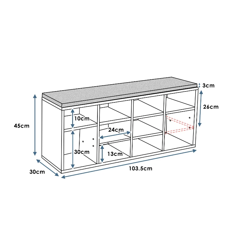 Adjustable Shoe Storage Cabinet With 10 Open Shelves, Wooden Shoe Storage Bench, Click System and Moisture-Resistant Feet, for Hallway, 104x30x48 cm, Oak