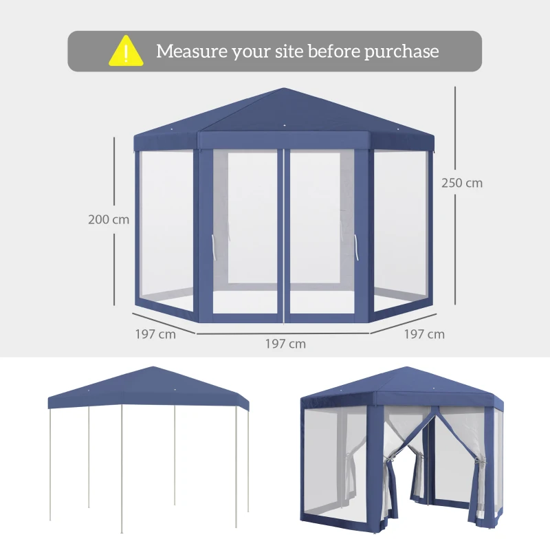 Outsunny Gazebo Esagonale Moderno e Versatile da Giardino in Tessuto e Metallo 2x2m Blu Bianco