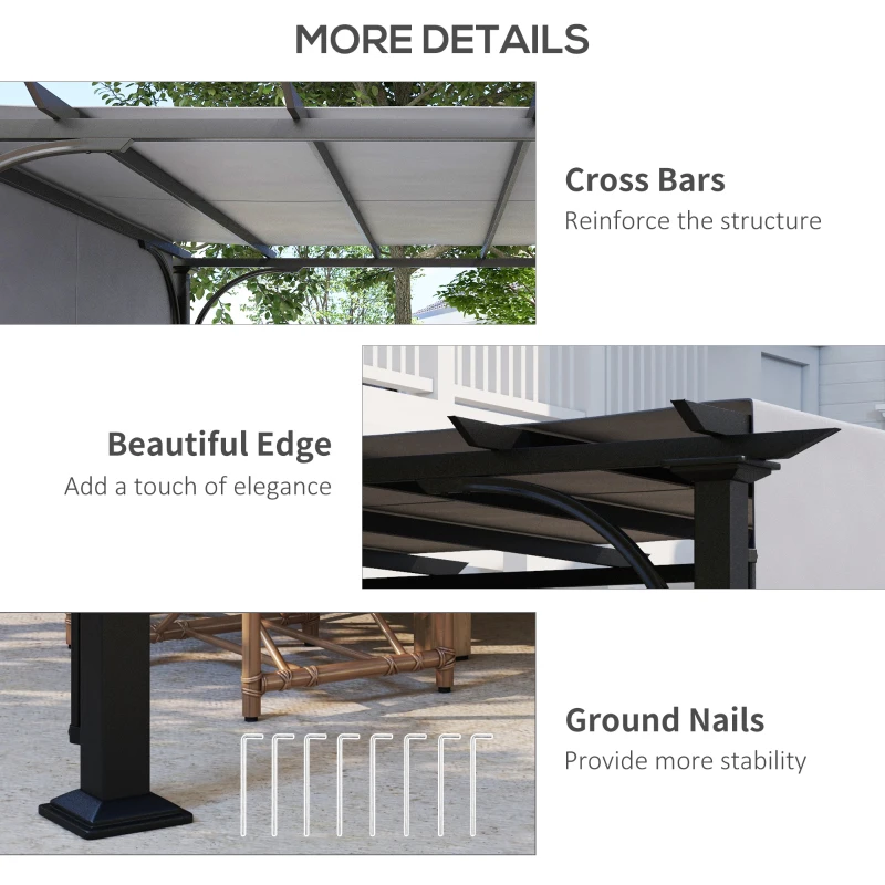 Outsunny 3 x 3(m) Outdoor Retractable Pergola, Garden Pergola Gazebo with Adjustable Canopy, Grey