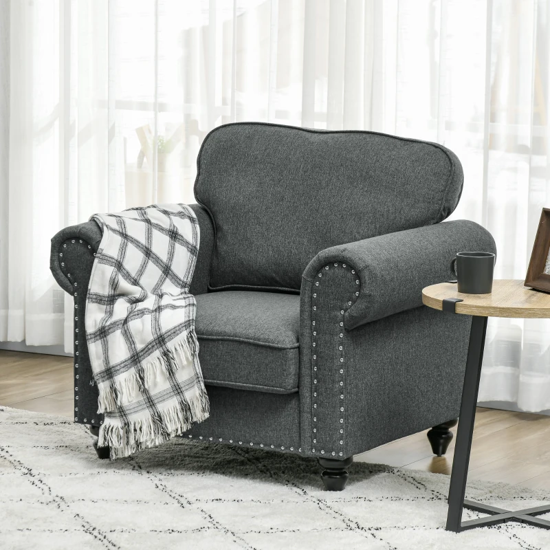 HOMCOM Mid-Century Armchair, with Pocket Springs - Charcoal Grey