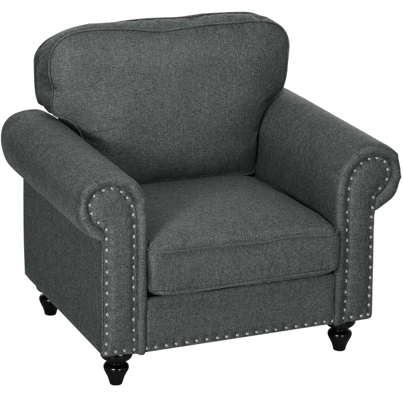 HOMCOM Mid-Century Armchair, with Pocket Springs - Charcoal Grey