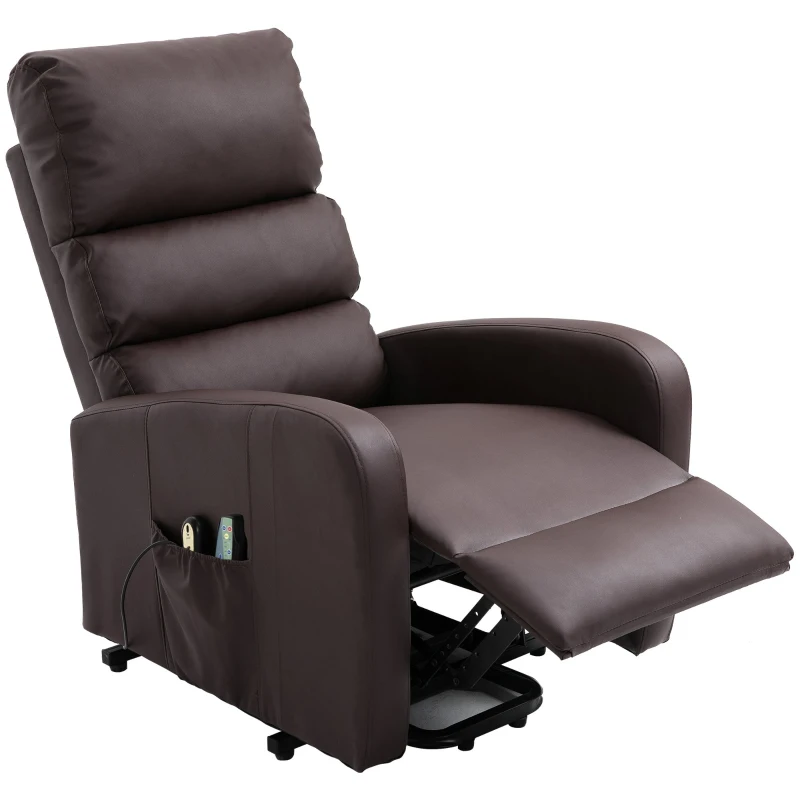 Power Lift Recliner Massage Chair with Heat & Vibration, Heavy Duty Safety Motion, Side Pockets, Remote Control, 73x91x109 cm, Brown