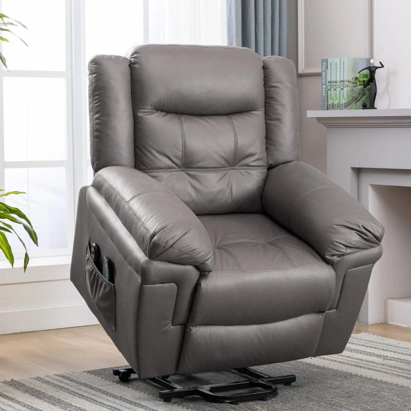 Electric Power Lift Massage Chair with Heating Points, Side Pockets, Tech Cloth, Overstuffed Recliner Armchair for Elderly, 99x83x106 cm, Grey