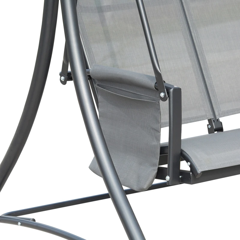 Outsunny 3 Person Outdoor Patio Porch Swing Chair with High Back Design, Side Pouches and Adjustable Canopy, Charcoal Grey