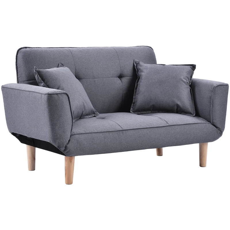 Expandable 2 Seater Bed Settee with 3 Adjustable Positions, Easy Assembly, Modern Fabric Loveseat for Flats, Dormitories, 125x61x70 cm, Grey