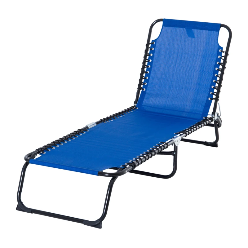 Outsunny Tumbona Plegable y Ajustable de 4 Posiciones Silla Reclinable de Jardín con Sistema de Cordones para Exterior Marco Acero 197x58x30 cm Azul Oscuro