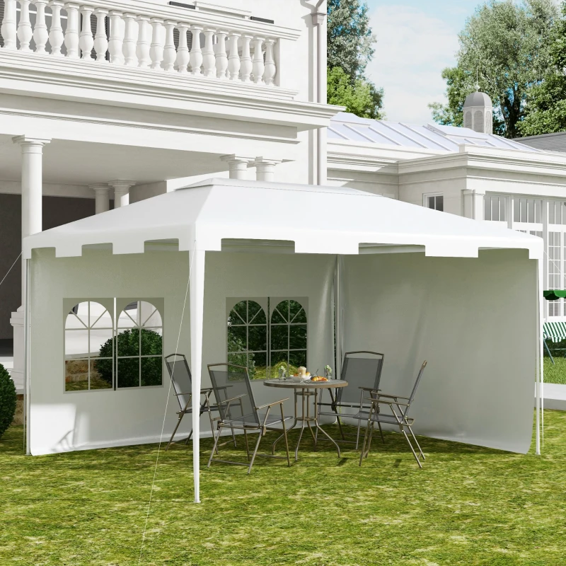 Outsunny 3 x 4 m Garden Gazebo Shelter Marquee Party Tent with 2 Sidewalls for Patio Yard Outdoor - White