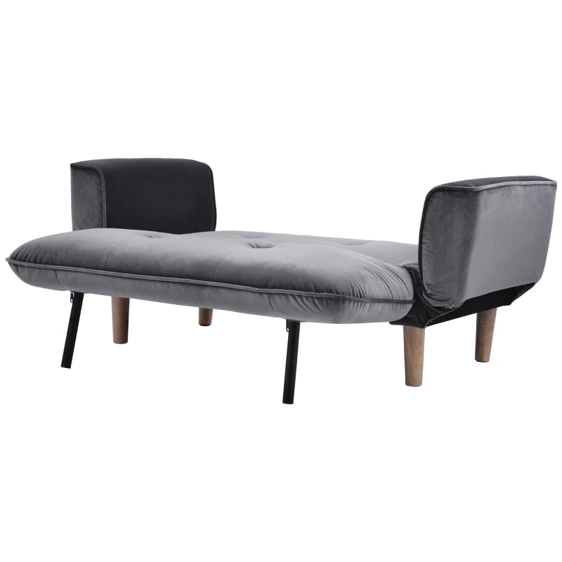 2 Seater Recliner Sofa with Wooden Legs, Multi-Position Sleeping Sofa Chair, 125x61x70 cm, Grey