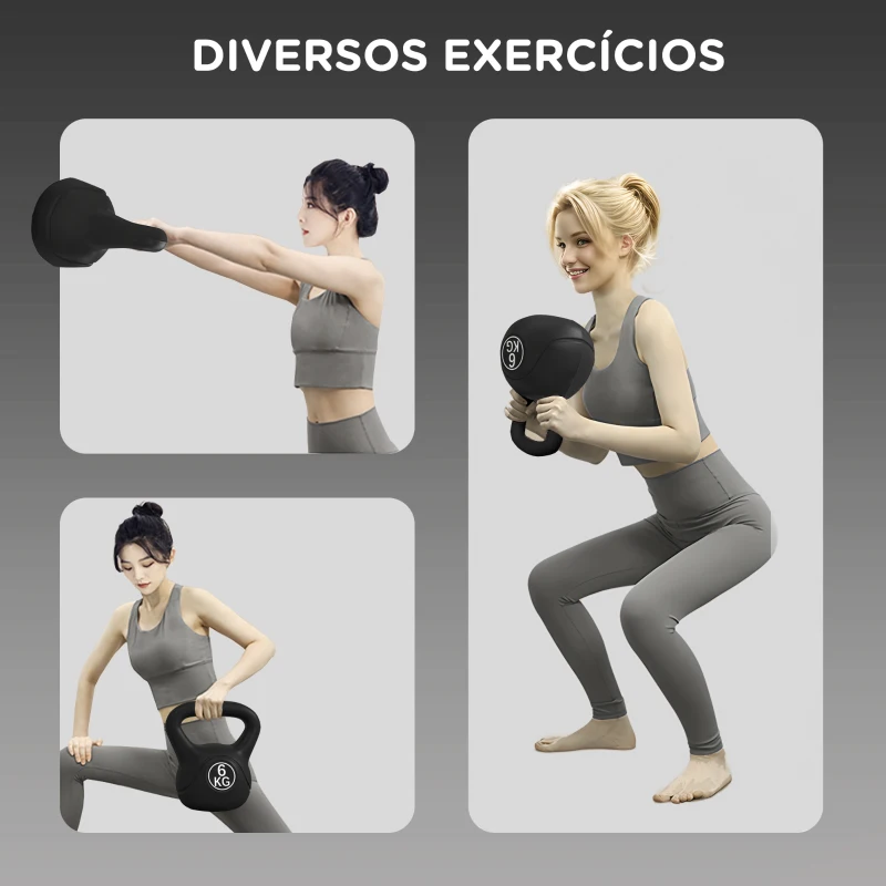 HOMCOM Peso Russo de 6 kg Kettlebell Fitness Preenchido de Areia com Punho Largo Antiderrapante 20x13x22 cm Preto
