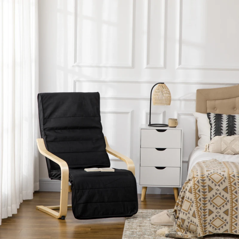 HOMCOM Poltrona Relax com Apoio para os Pés Ajustáveis Poltrona Estofada em Tecido com Estrutura de Madeira 66,5x94x100 cm Preto