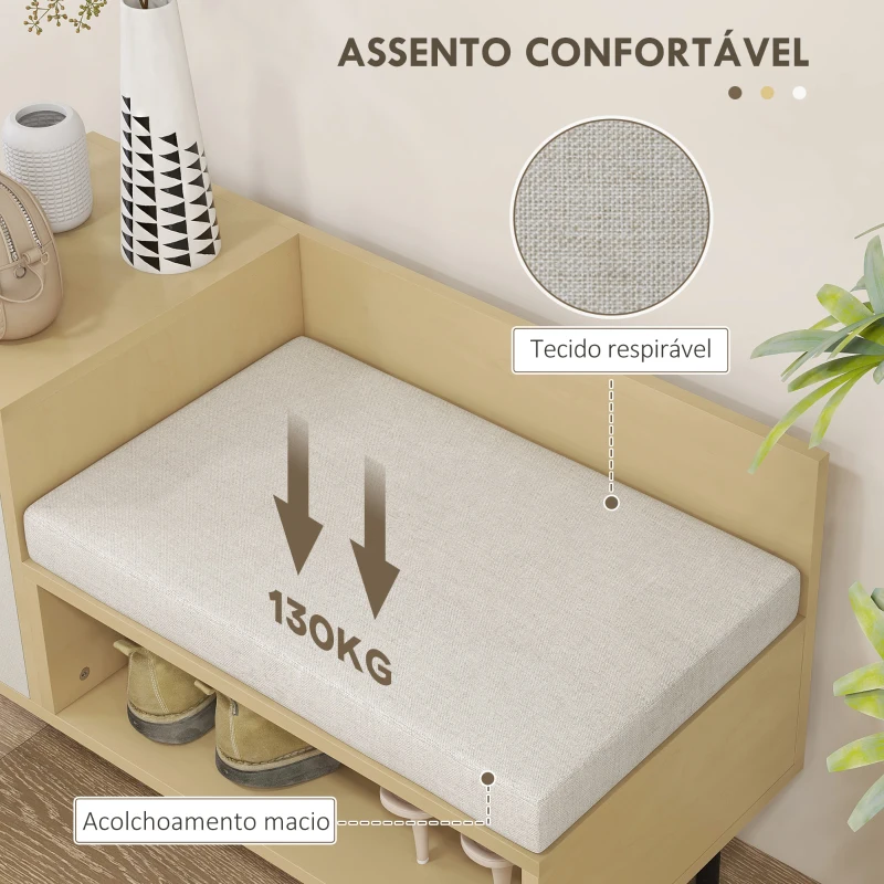 HOMCOM Banco Sapateira Sapateira de Entrada com Almofada Porta e Prateleira para Sapatos com Assento 80x35x47 cm Madeira