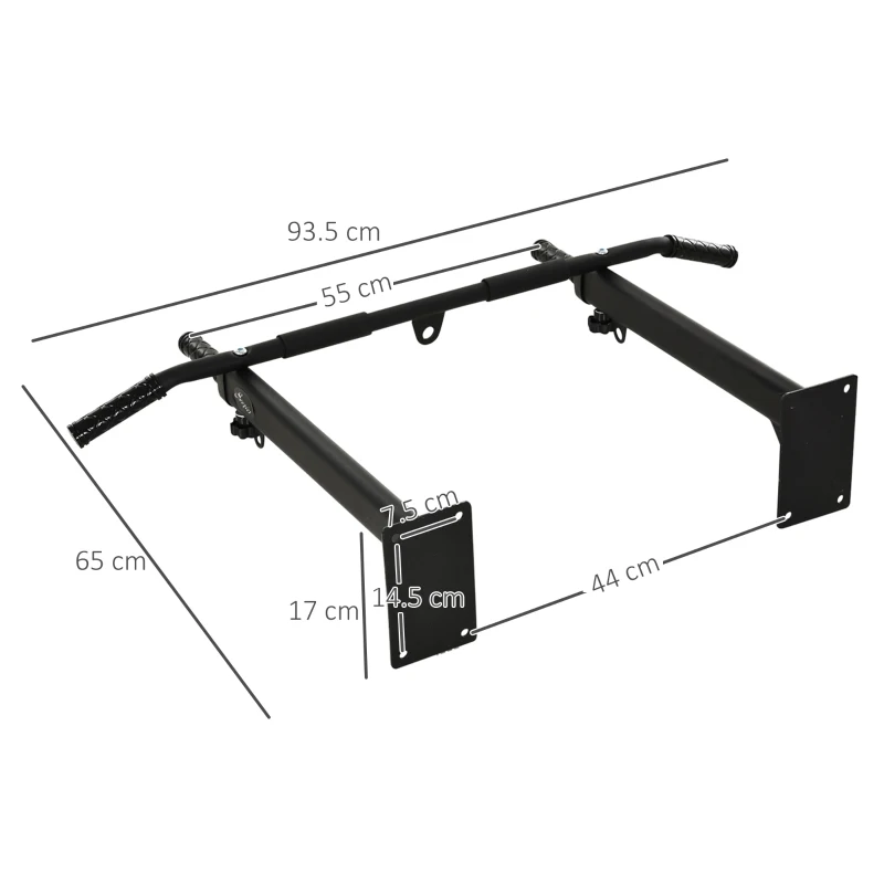 HOMCOM Bară de Tracțiune pentru Perete cu 3 Mânere Diferite, Bară de Tracțiune din Oțel, 93,5x65x17 cm, Negru