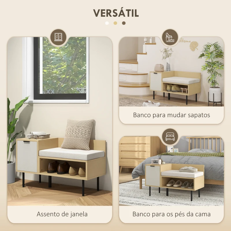 HOMCOM Banco Sapateira Sapateira de Entrada com Almofada Porta e Prateleira para Sapatos com Assento 80x35x47 cm Madeira