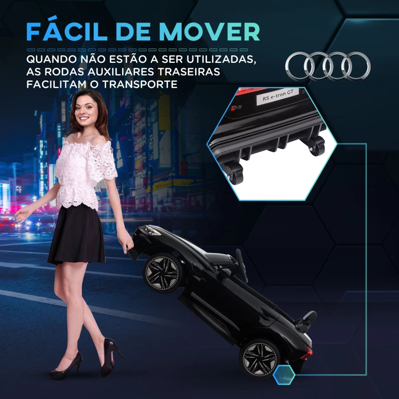 HOMCOM Carro Elétrico AUDI RS E-Tron GT 12V com 2 Motores Faróis LED Buzina Música USB 3-5km/h 103x58x41cm Preto
