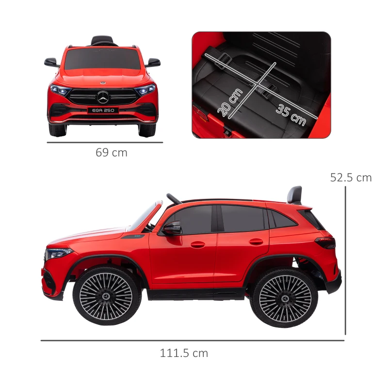 HOMCOM Mașină Electrică cu Licență Mercedes, Auto pentru Copii cu Telecomandă, Faruri și Claxon, 111.5x69x52.5 cm, Roșie