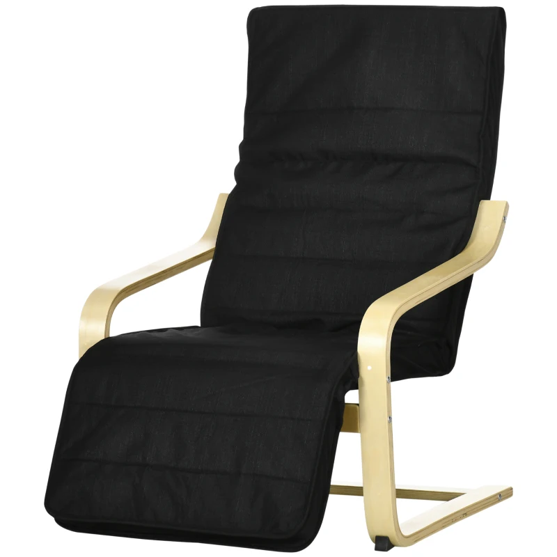 HOMCOM Poltrona Relax com Apoio para os Pés Ajustáveis Poltrona Estofada em Tecido com Estrutura de Madeira 66,5x94x100 cm Preto