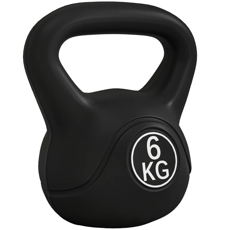 HOMCOM Peso Russo de 6 kg Kettlebell Fitness Preenchido de Areia com Punho Largo Antiderrapante 20x13x22 cm Preto