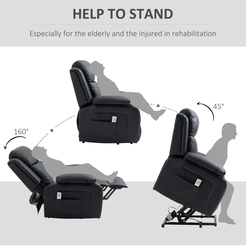 HOMCOM Riser and Recliner Chair with Vibration Massage, PU Leather Power Lift Chair for Elderly, Black