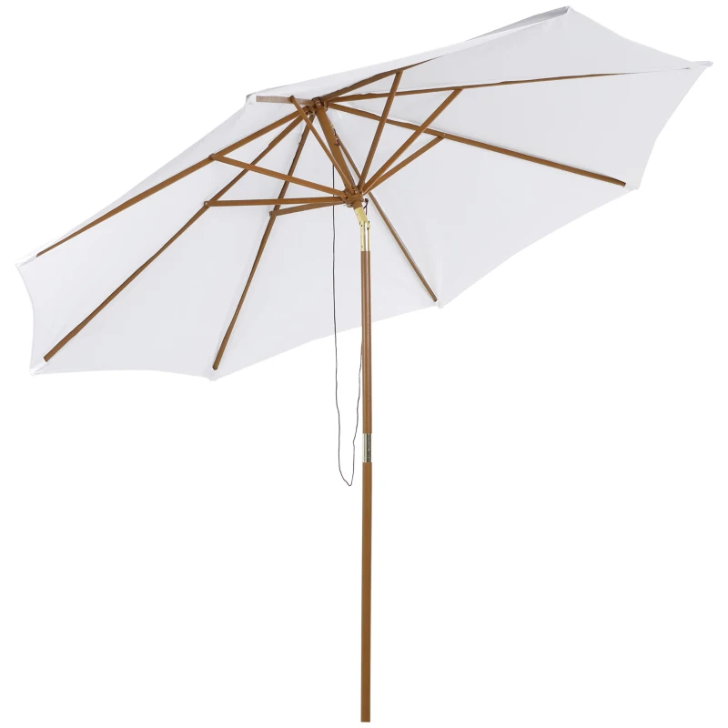 Outsunny Sombrilla Parasol de Madera Grande Ø300x250cm para Exterior Jardín Patio Altura Ajustable en 3 Niveles Desmontable Portátil Fácil de Guardar y Transportar Color Marfil