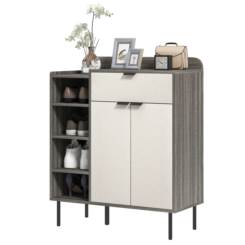 HOMCOM Modern and Minimal 12 Shoe Storage Cabinet - Grey/White